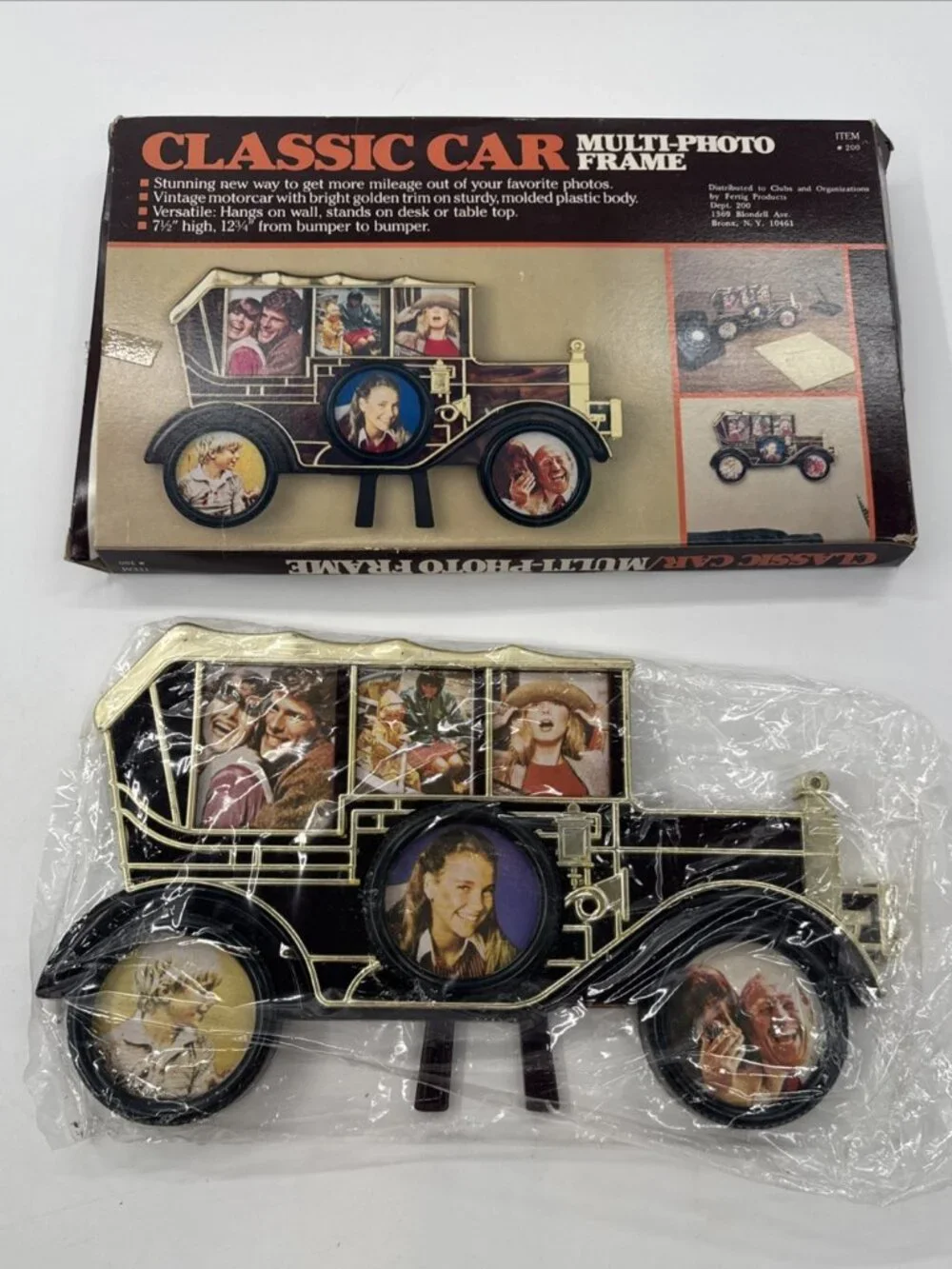 Vintage 70s Classic Car Multi Photo Frame Decor Retro Molded Plastic Stand NEW